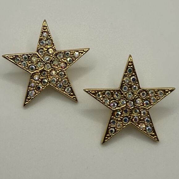 Kirks Folly Jewelry - Vintage Kirk’s Folly Earrings Star AB Rhinestone Crystal Gold Tone Pierced